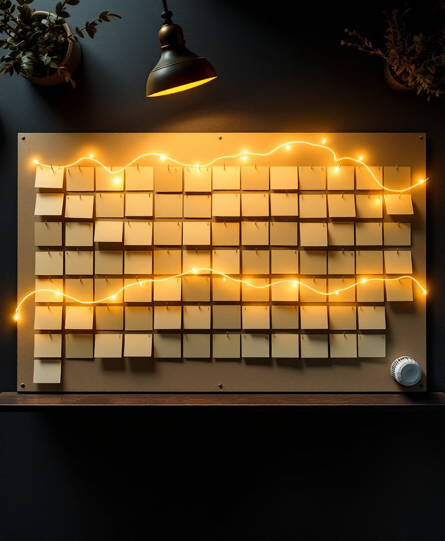 Planungstafel mit hundert Markierungen und goldenem Lichtpfad — der 100-Tage-Plan